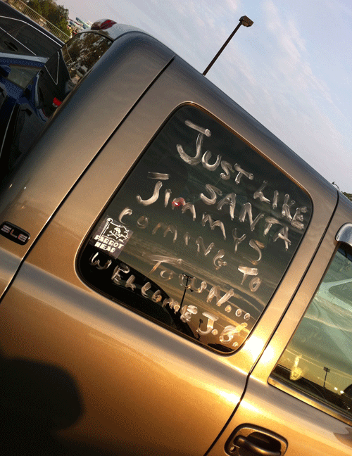 "Just like Santa Jimmys coming to town... welcome J.B."