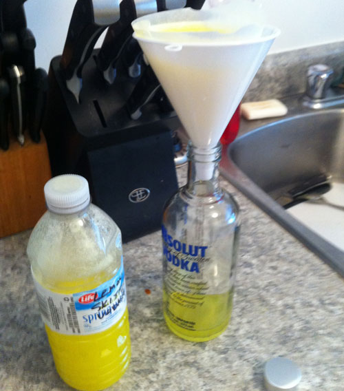 Lemon Skittle vodka in the early filtering stages