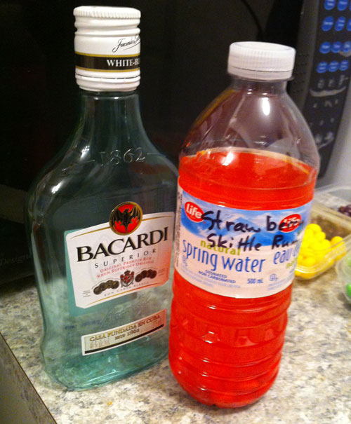 Strawberry Skittle Rum bottled