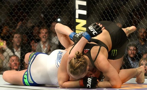 Rousey about to make Zigano tap.