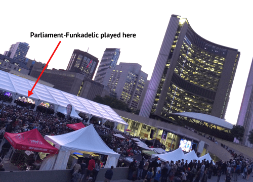 View of George Clinton & Parliament-Funkadelic set at Nathan Phillips Square