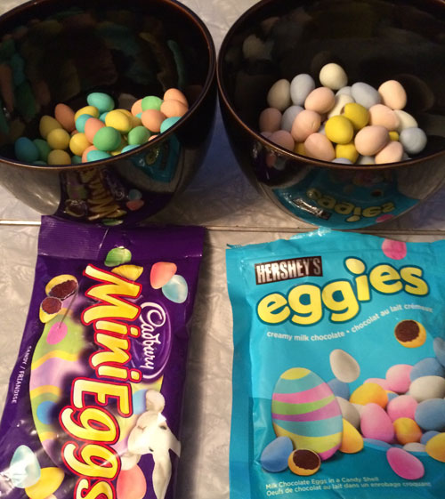 Cadbury Mini Eggs and Hershey's Eggies