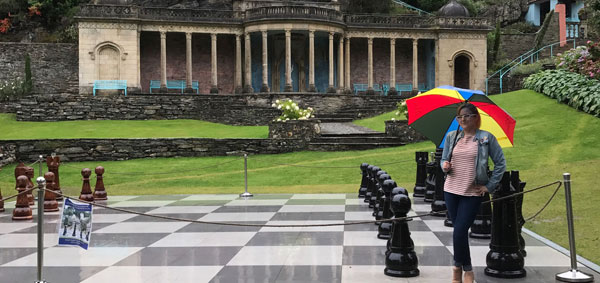 Sarah in Portmeirion, where The Prisoner was filmed.